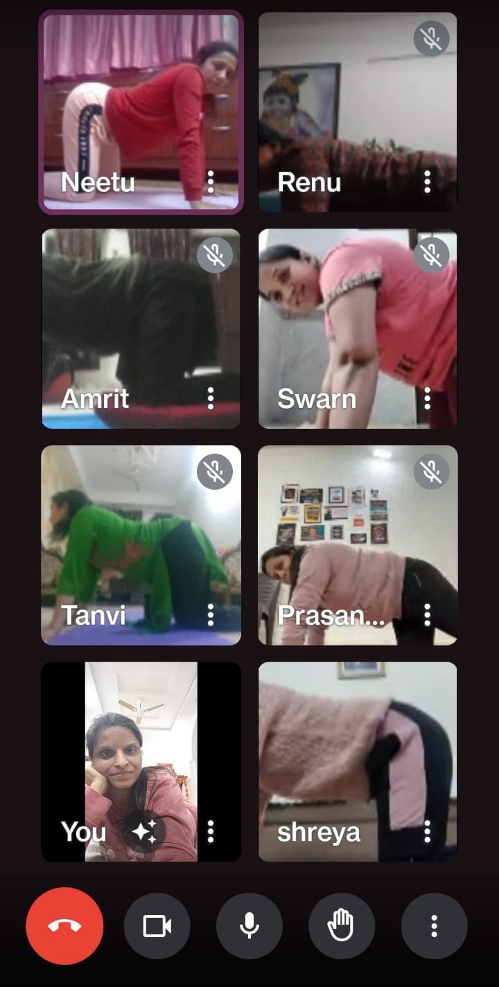 Google Meet online yoga session screenshot