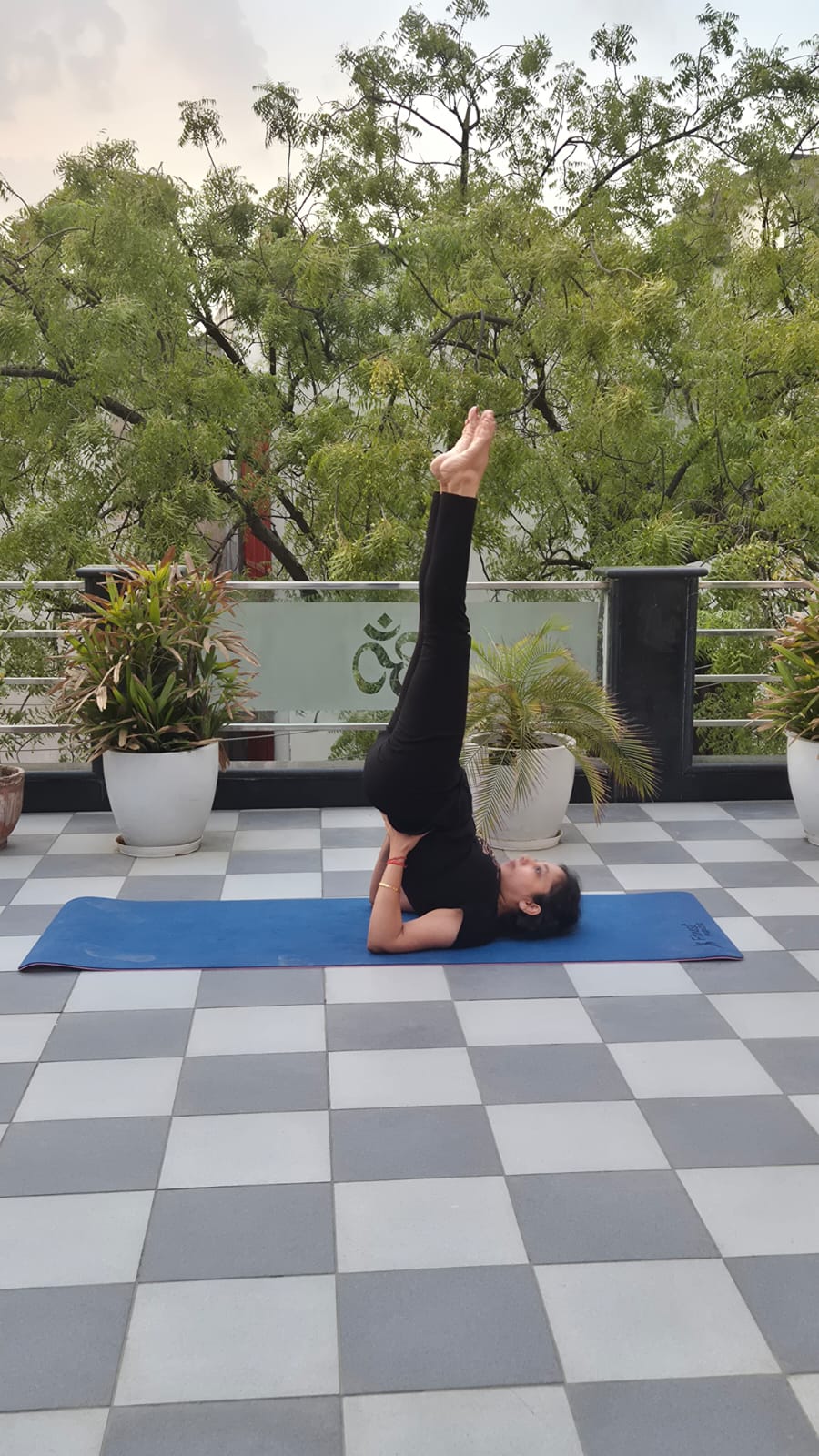 Neetu Varshney performing a balancing yoga pose (asana)